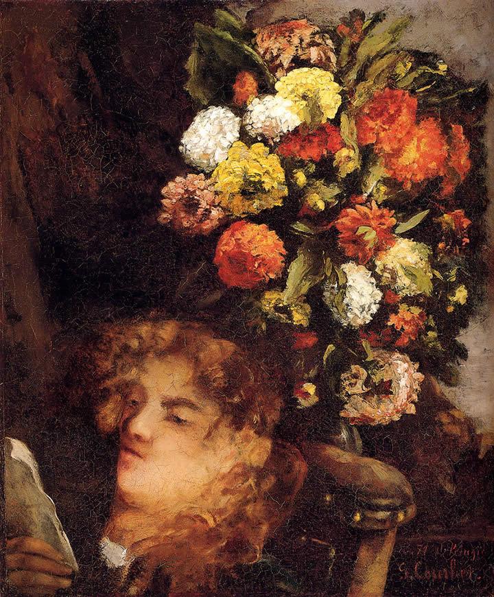 Gustave Courbet Head of A Woman With Flowers